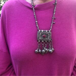 Vintage Silver and Red Pendant Necklace